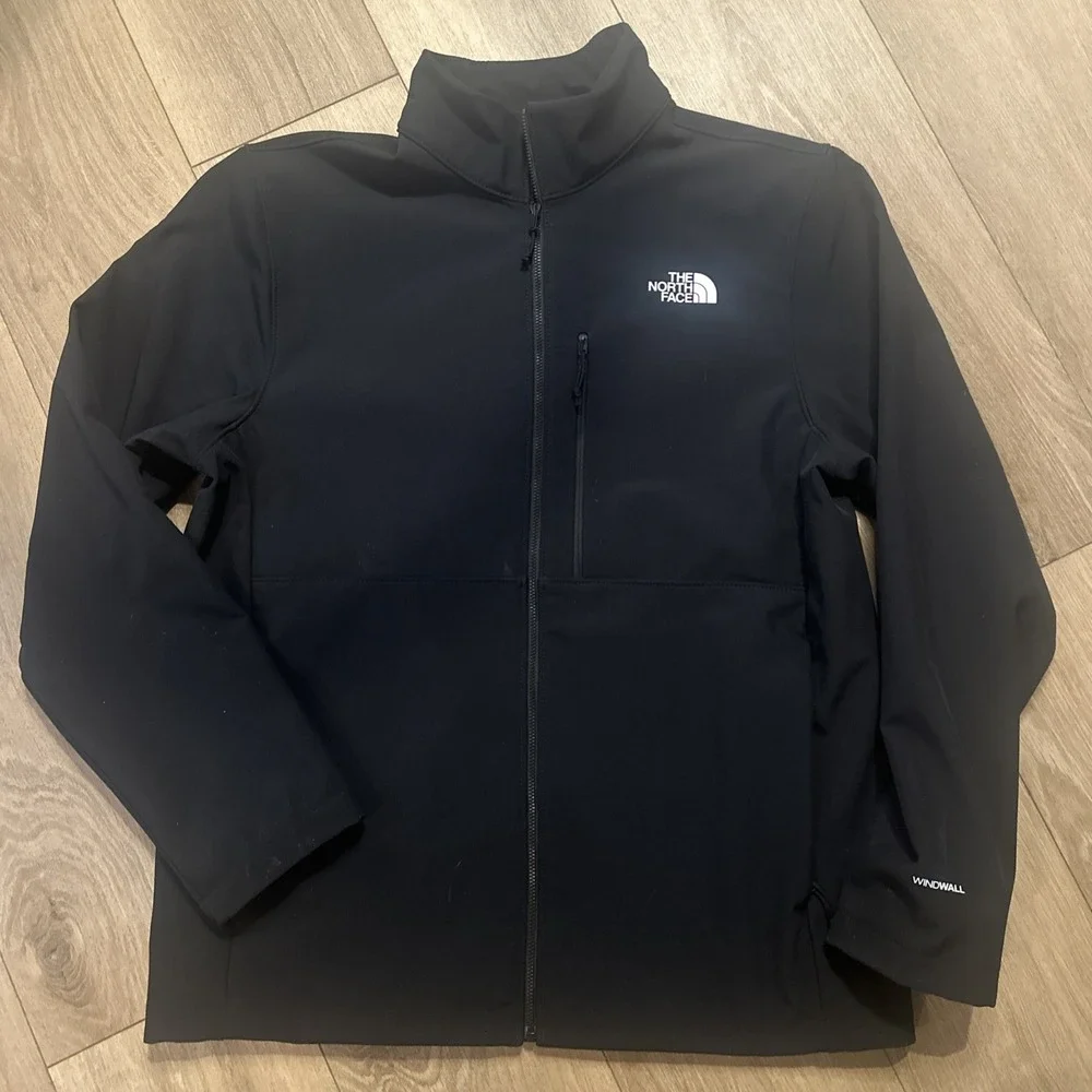 The North Face Solid Black‎ Windwall Men's Jacket, 3 Zip Pocket Fleece Lined L